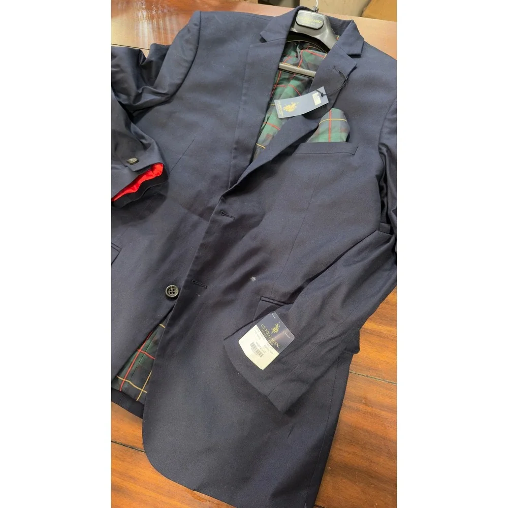 US Polo Assn Mens Navy Blue Blazer Plaid Lining‎ Sport Coat WIN3014J 42L NWT NEW
